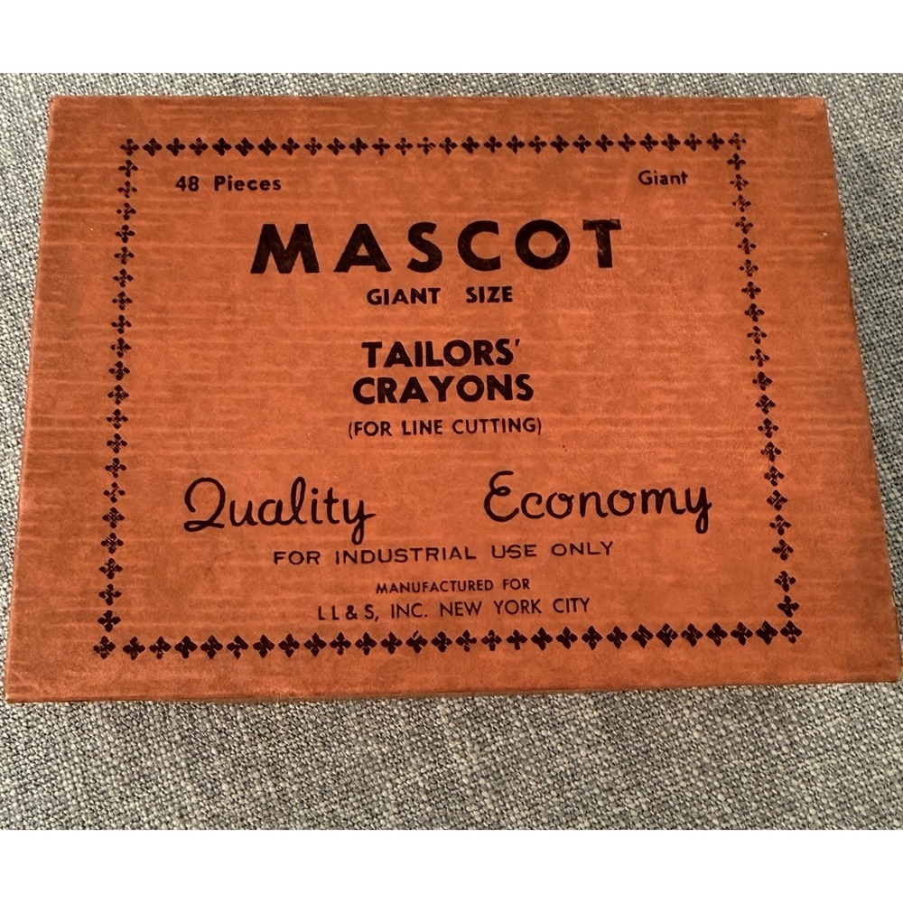 Vintage Box of 48 Mascot Tailors Chalk Black NOS Crayons Ideal Thread Co NOS